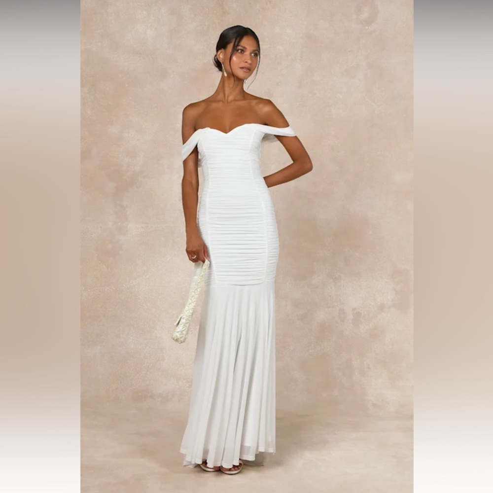 Maxi length, off the shoulder white dress. NWT